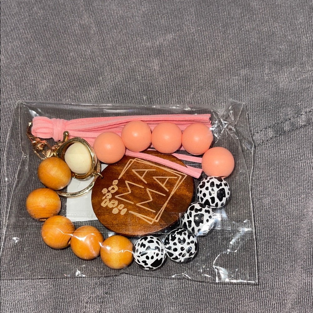 Stylish Beaded Keychain Set - Pink, Gold, and Black